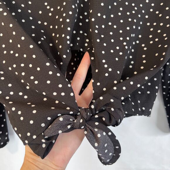 Lush Polka Dot Cropped Back Tie Wide 3/4 Sleeve Blouse Boho Chic Size Small - Picture 6 of 10